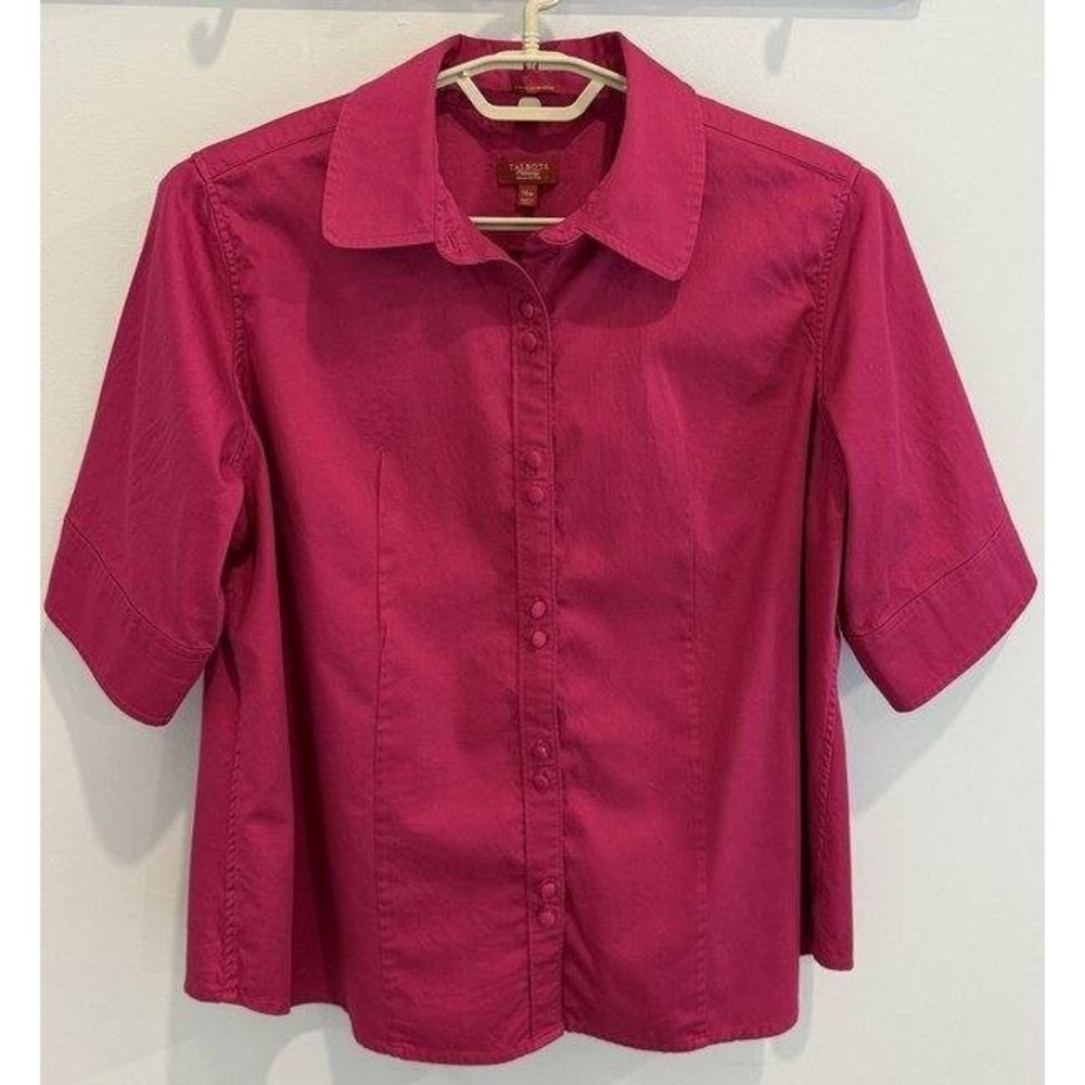 Talbots Haberdashery Woman Petites Stretch Cotton Sateen Pink Shirt Short Sleeve